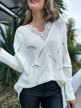 Load image into Gallery viewer, Lace Detail Openwork V-Neck Long Sleeve Sweater
