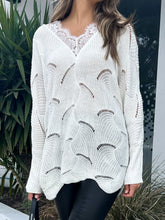 Load image into Gallery viewer, Lace Detail Openwork V-Neck Long Sleeve Sweater
