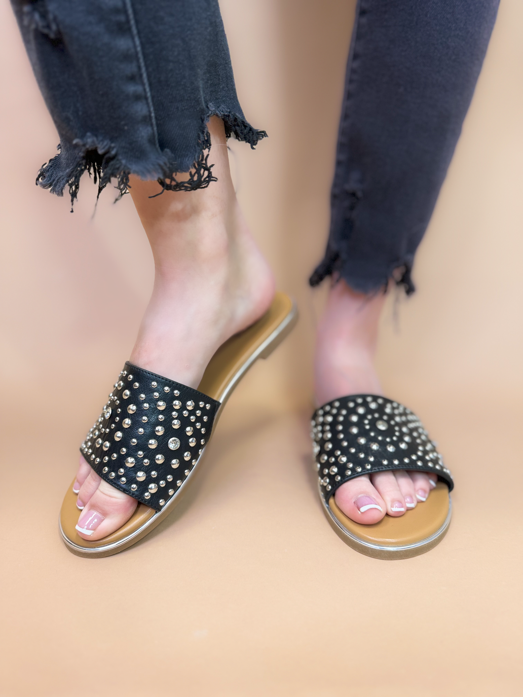 Simone Studded Slide in Black