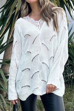 Load image into Gallery viewer, Lace Detail Openwork V-Neck Long Sleeve Sweater
