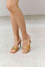 Load image into Gallery viewer, Forever Link Single Strap Chain Detail Mule Heels in Tan
