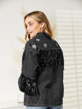 Load image into Gallery viewer, Fringe Detail Long Sleeve Denim Jacket
