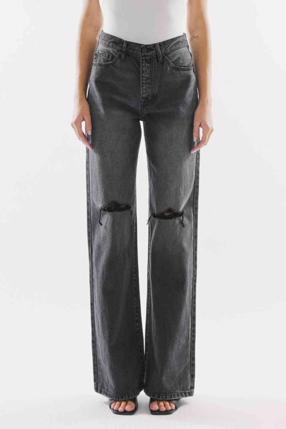 Kancan High Waist Distressed Knee Jeans