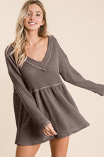 Load image into Gallery viewer, BiBi Waffle Knit V-Neck Babydoll Blouse
