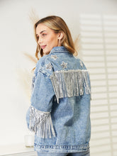 Load image into Gallery viewer, Fringe Detail Long Sleeve Denim Jacket
