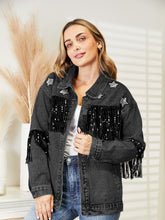 Load image into Gallery viewer, Fringe Detail Long Sleeve Denim Jacket
