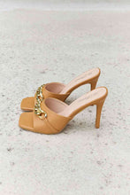 Load image into Gallery viewer, Forever Link Single Strap Chain Detail Mule Heels in Tan
