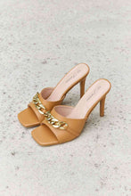 Load image into Gallery viewer, Forever Link Single Strap Chain Detail Mule Heels in Tan
