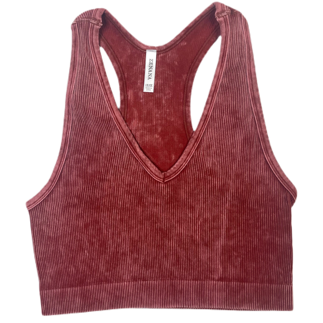 Vitamins and Minerals Mineral Wash Ribbed Cropped Tank/Bralette