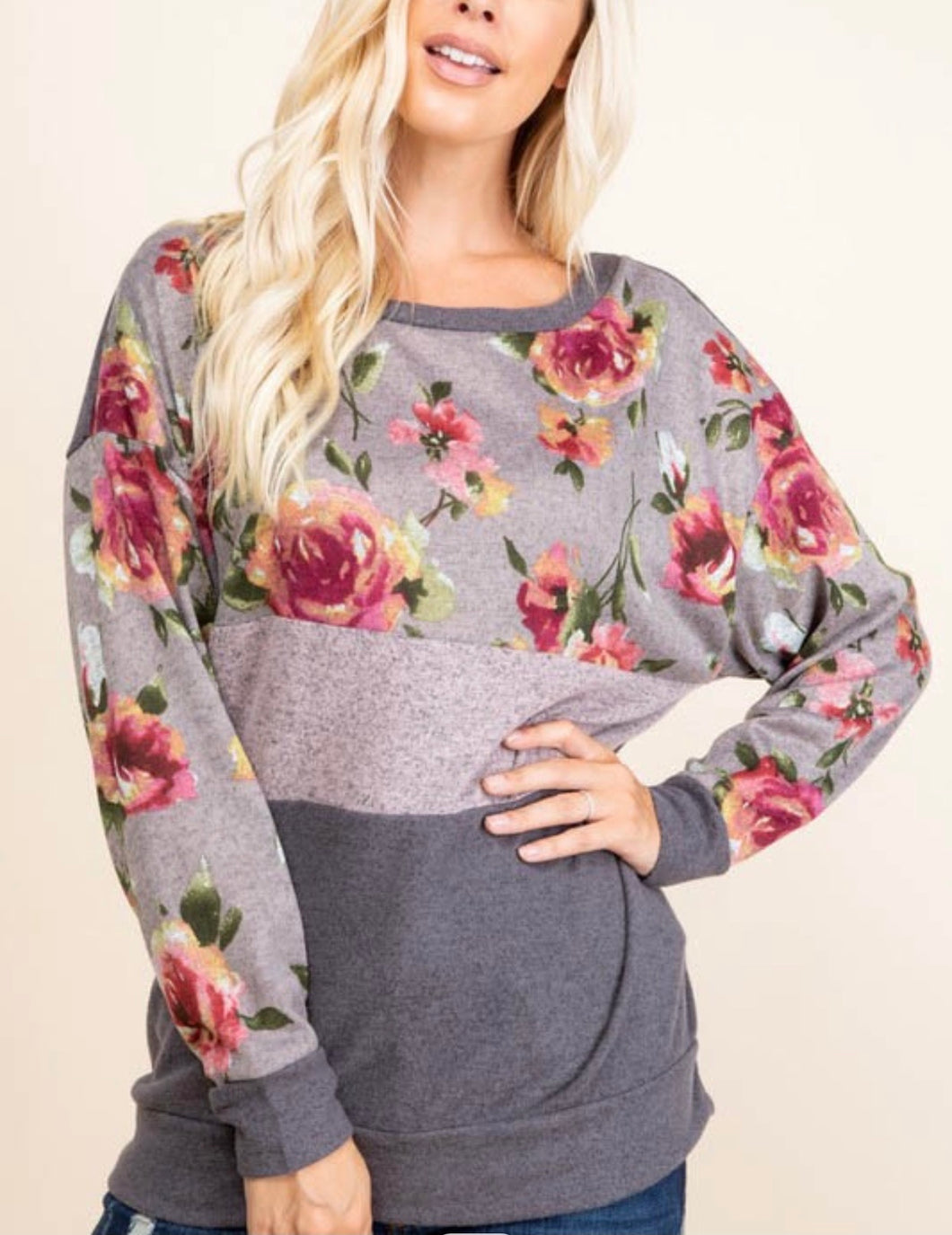 Floral Contrast Pullover Tunic